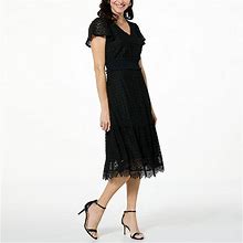 Lacey Chabert Knit Lace Tiered Dress - Black - Size Petite/Small