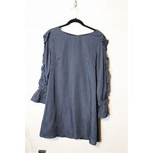 Luxology Dresses | Nwt Luxology Navy Blue Pinstripe Shirt Dress Ruffle Sleeve Size 8 | Color: Blue | Size: 8
