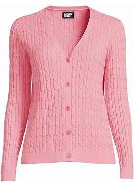 Women's Fine Gauge Cable Cardigan Sweater - Lands' End - Pink - XS