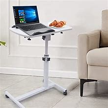 Overbed Bedside Desk Mobile Rolling Laptop Stand,White Portable Rolling Laptop Tray Cart Tilting Overbed Table With Wheels Height Adjustable Mobile S