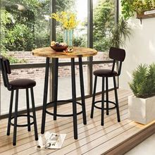 3 Piece Pub Dining Set, Kitchen Counter Height Bistro Set, Round Bar Table And 2 Stools For Living Room And Small Space