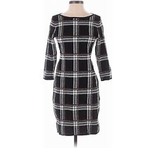 Ann Taylor Casual Dress - Sheath Boatneck 3/4 Sleeve: Black Plaid Dresses - Women's Size Small