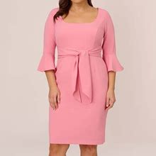 Adrianna Papell Plus Stretch Knit Crepe Tie-Front Midi-Length Sheath Dress In Faded Rose Large