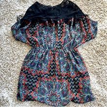Apricot Dresses | Beautiful Mandala Pattern Dress With Sheer Fringe | Color: Black/Blue | Size: M