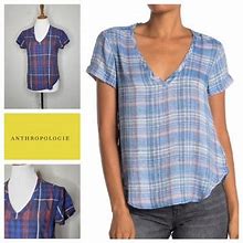 Anthropologie Tops | Anthropologie Cloth & Stone Plaid Popover Top Size Xs | Color: Blue/Red | Size: Xs