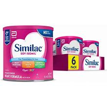 Similac Soy Isomil Infant Formula, For Fussiness & Gas, Plant-Based Protein, Infant Formula Powder, 12.4-Oz Can, Pack Of 6