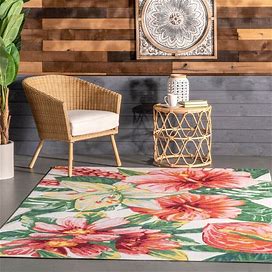 Brooklyn Rug Co Multi Indoor/Outdoor Contemporary Tropical Majestic Lush Hibiscus Area Rug - 6' Square