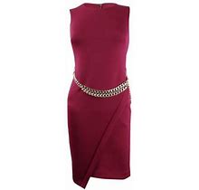 Tommy Hilfiger Women's Petite Chain-Belt Sheath Dress (12P, Wine)