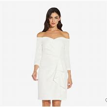 Adrianna Papell Dresses | Nwt Adrianna Papell Off Shoulder Crepe Ruffled Mini Sheath Dress Ivory | Color: White | Size: 16