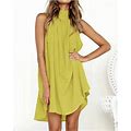 Simple Flavor Woman Yellow Hi-Low Halter Dress , Size Xxl