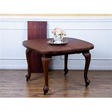 Antique English Victorian Mahogany Queen Anne Extending Dining Table With Leaf.