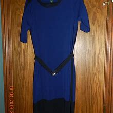 Lauren Ralph Lauren Dresses | Women's Lauren Blue And Black Belted Stretch Dress | Color: Black/Blue | Size: L