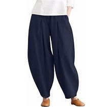 Baocc Womens Pants Womens Casual Cotton Baggy Pants With Elastic Waist Relaxed Fit Trouser Casual Pants For Women Blue
