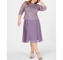 Alex Evenings Plus Size Sequined Lace A-Line Dress - Icy Orchid - Size 20W
