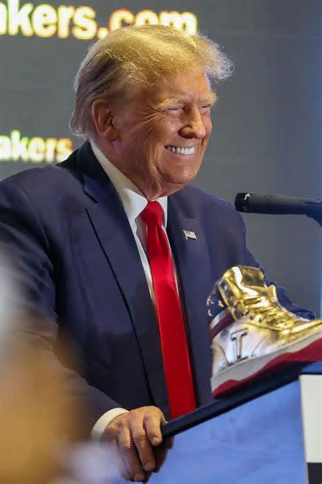 Republican presidential candidate former President Donald Trump speaks at Sneaker Con at the Philadelphia Convention Center in Philadelphia on Saturday, Feb. 17, 2024.