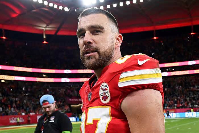 Travis Kelce breaks record and becomes all-time leading receiver in Chiefs franchise history at the Kansas City Chiefs game against the Miami Dolphins on Nov. 5, 2023, in Frankfurt, Germany.