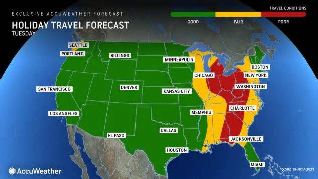 Storm packing rain and snow to hamper Thanksgiving travel in Midwest, Northeast