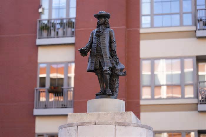 A statue of William Penn stands at Welcome Park in Philadelphia, Monday, Jan. 8, 2024. (AP Photo/Matt Rourke)