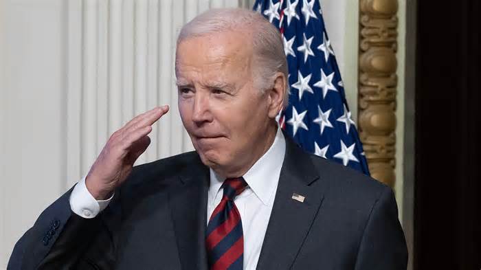 President Joe Biden salutes while arriving during an event in the Indian Treaty Room of the White House in Washington, DC, US, on Monday, Nov. 27, 2023.