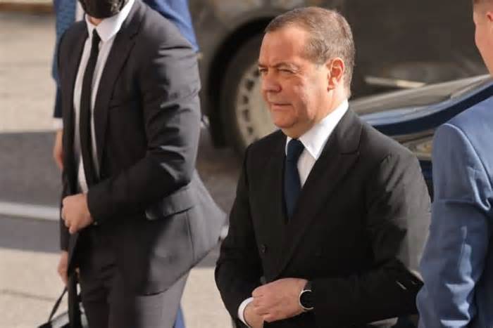 Russian Security Council Deputy Chairman Dmitry Medvedev arrives to the Russian-Chinese talks at the Grand Kremlin Palace, on March 21, 2023 in Moscow, Russia. (Contributor/Getty Images)