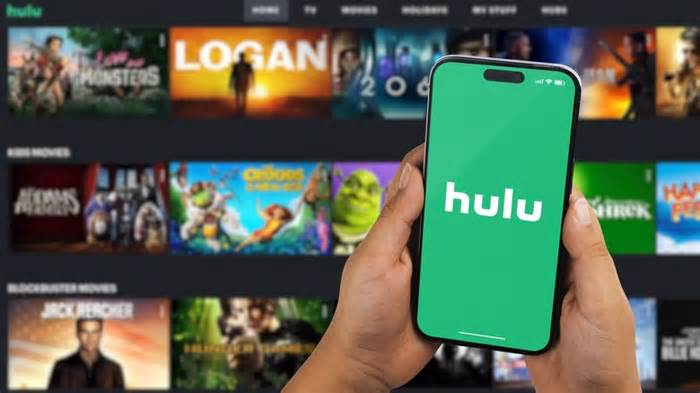 hulu on mobile device in front of hulu content