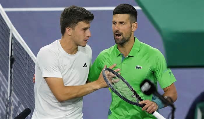 Luca Nardi and Novak Djokovic after their match