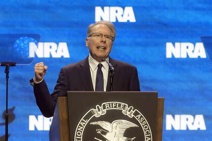 Wayne LaPierre, CEO and executive vice-president of the National Rifle Association, addresses the National Rifle Association Convention, Friday, April 14, 2023, in Indianapolis. (AP Photo/Darron Cummings) (Photo: via Associated Press)