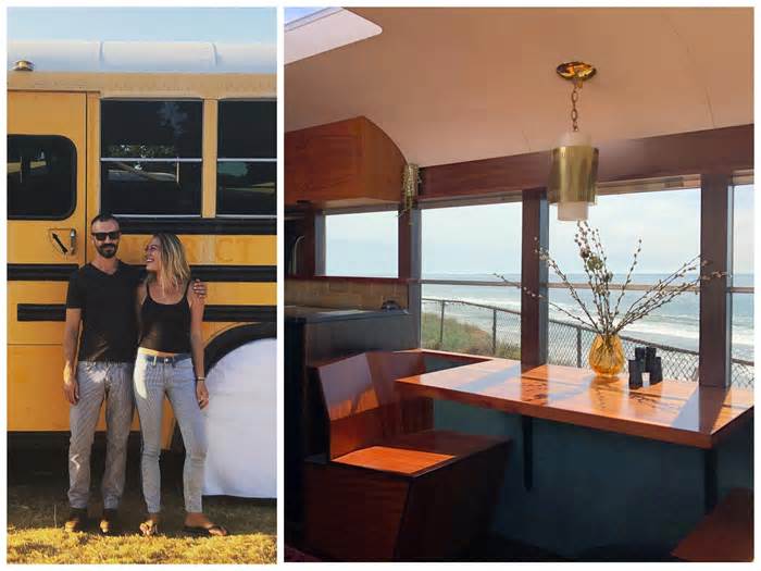 This couple's DIY 'Skoolie' bus conversion took 4 years and cost $20,000. See inside their 'mid-century' dream home.