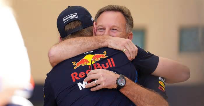 Christian Horner hugging Max Verstappen
