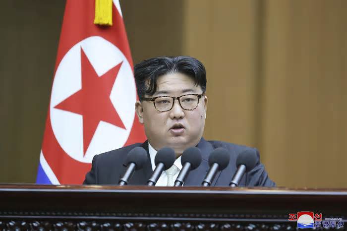 FILE - In this photo provided by the North Korean government, North Korean leader Kim Jong Un speaks at the Supreme People's Assembly in Pyongyang, North Korea, on Jan. 15, 2024. Even for a nation that has perfected the provocative, North Korean leader Kim Jong Un’s declaration that he would abandon the existential goal of reconciling with rival South Korea was a shock. But a closer look shows it’s the almost inevitable culmination of years of building tension. Independent journalists were not given access to cover the event depicted in this image distributed by the North Korean government. The content of this image is as provided and cannot be independently verified. Korean language watermark on image as provided by source reads: 