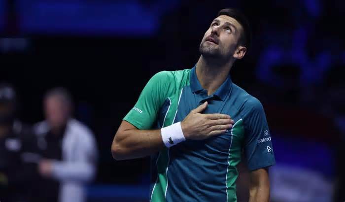 Novak Djokovic 2023 celebrates at the ATP FINALS