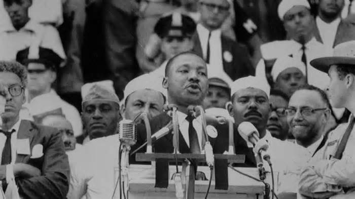 Martin Luther King Jr., addressing the hundreds of thousands of people gathered at the Lincoln Memorial during the March on Washington on August 28, 1963. - The Denver Post/Getty Images