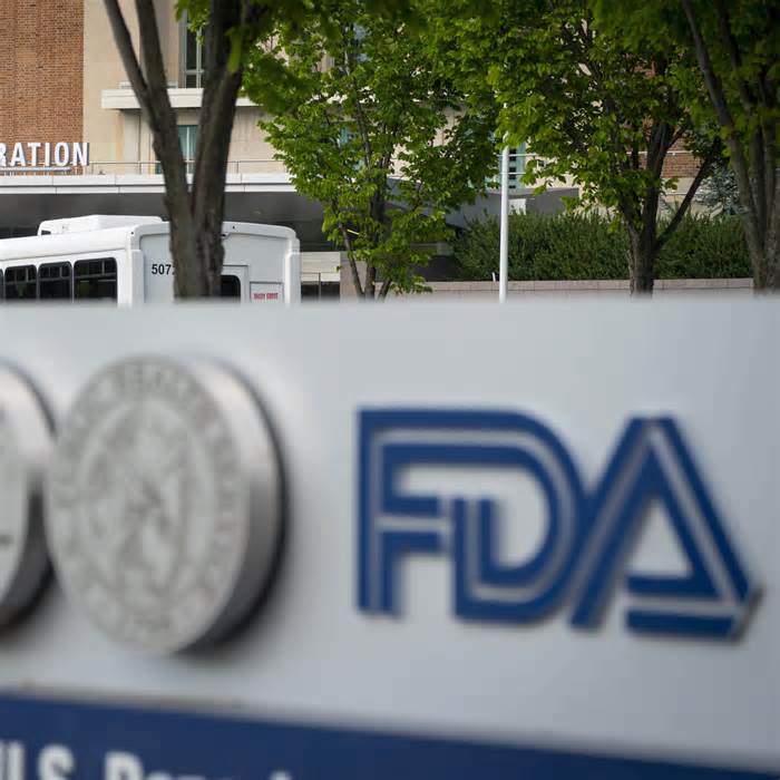 A sign for the Food And Drug Administration is seen outside the agency's headquarters on July 20, 2020 in White Oak, Maryland.