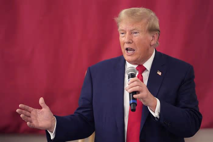 FILE - Republican presidential candidate and former President Donald Trump speaks at the South Texas International Airport, Nov. 19, 2023, in Edinburg, Texas. Trump says he wants to reopen the contentious fight over the Affordable Care Act. He posted on his social media site Saturday that he is 