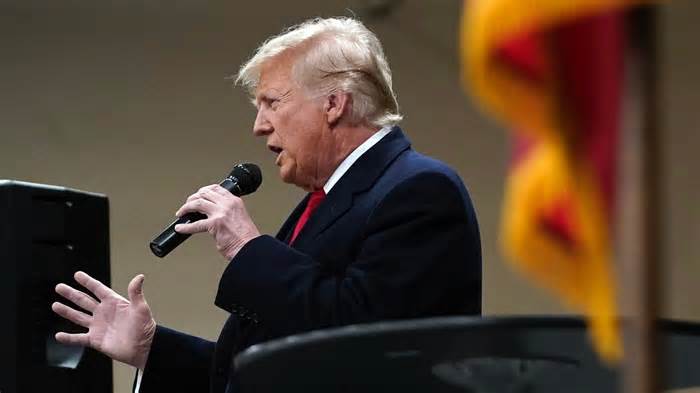 Republican presidential candidate former President Donald Trump speaks at a caucus site at Horizon Events Center, in Clive, Iowa, Monday, Jan. 15, 2024.