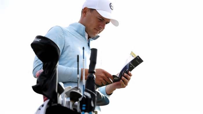 Spieth checks his scorecard during the 2023 Open Championship at Royal Liverpool Golf Club in Hoylake, England. - Jared C. Tilton/Getty Images