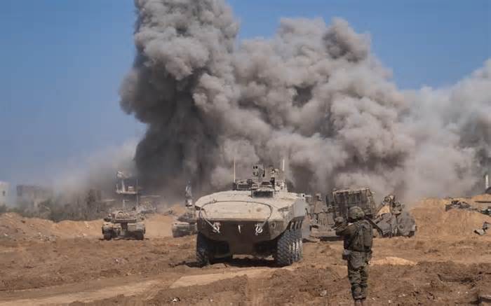 Eitan armoured personnel carriers in action against Hamas