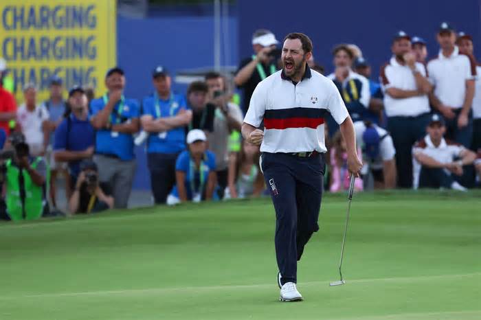 Team USA players, caddies wave hats at fans after Patrick Cantlay buries putt to win 2023 Ryder Cup match
