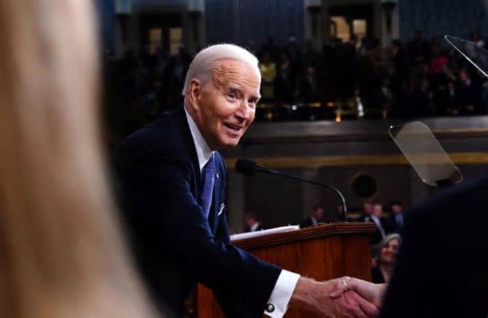 US President Joe Biden departs after delivering his third State of the Union address in the House Chamber of the US Capitol in Washington, DC, USA, 07 March 2024.