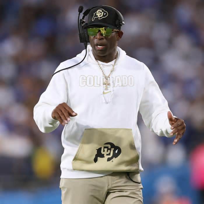 Head coach Deion Sanders of the Colorado Buffaloes looks on from the sidelines during the first half of a game against the UCLA Bruins at Rose Bowl Stadium on October 28, 2023 in Pasadena, California.