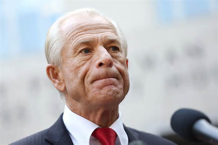 Peter Navarro, an advisor to former U.S. President Donald Trump, speaks to reporters as he arrives at the E. Barrett Prettyman Courthouse on September 07, 2023 in Washington, D.C.