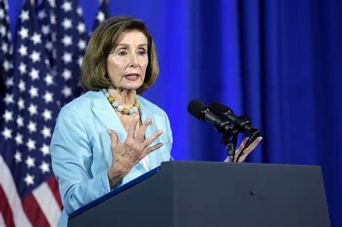 Rep. Nancy Pelosi (D-Calif.) speaks during an event at the Mayflower Hotel in Washington, on June 23, 2023.