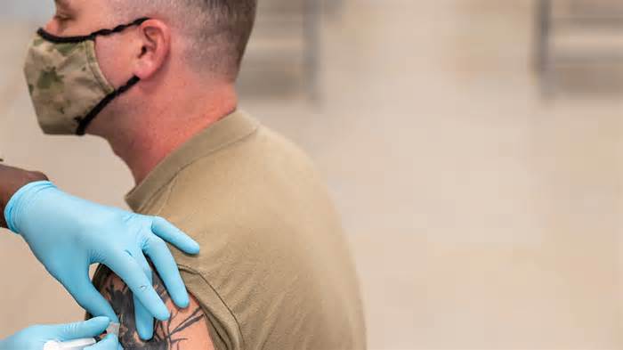A soldier receives a COVID-19 vaccine from Army Preventative Medical Services on Sept. 9, 2021 in Fort Knox, Kentucky.