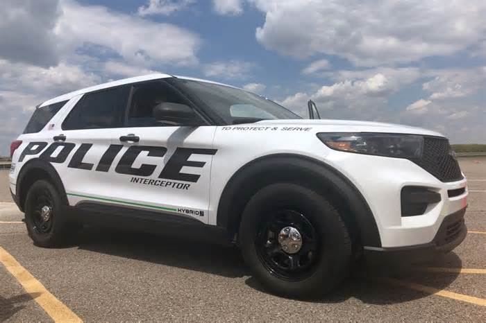 A 2020 Ford Explorer hybrid police vehicle in Dearborn Michigan