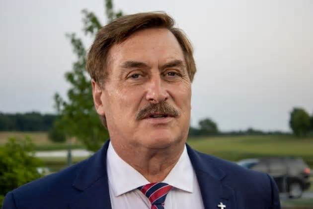 Trump supporter and MyPillow founder Michael Lindell speaks with the media at Trump National Golf Club Bedminster on June 13, 2023, in Bedminster, New Jersey.