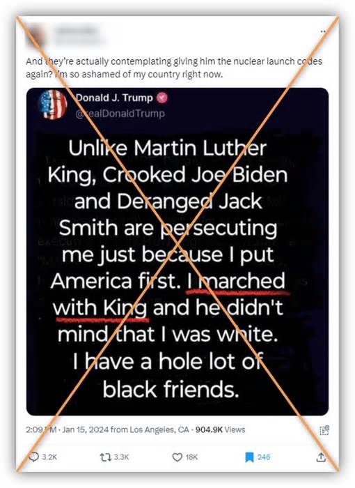 Donald Trump post saying he marched with MLK is fake