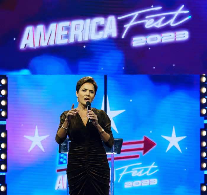 Kari Lake, former Republican candidate for governor of Arizona, speaks at Turning Point USA's 2023 America Fest in the Phoenix Convention Center on Dec. 17, 2023, in Phoenix.
