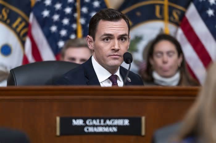 FILE - Chairman Mike Gallagher, R-Wis., leads a hearing at the Capitol in Washington, Feb. 28, 2023. Gallagher, who has spearheaded House pushback against the Chinese government, announced Friday, March 22, 2024, he will resign from his position in the House on April 19. (AP Photo/J. Scott Applewhite, File)