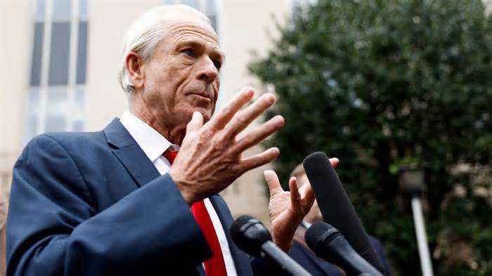 Peter Navarro, a former advisor to former US President Donald Trump, speaks to reporters as he departs the E. Barrett Prettyman Courthouse on January 25, 2024, in Washington, DC. - Anna Moneymaker/Getty Images