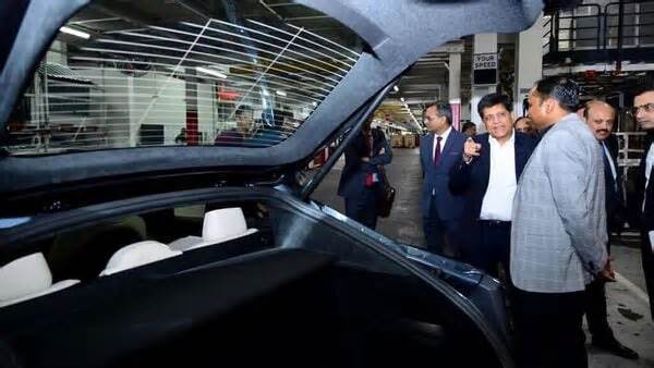 Union Minister of Commerce and Industry Piyush Goyal during his visit to the manufacturing facility of Tesla at Fremont, in California.